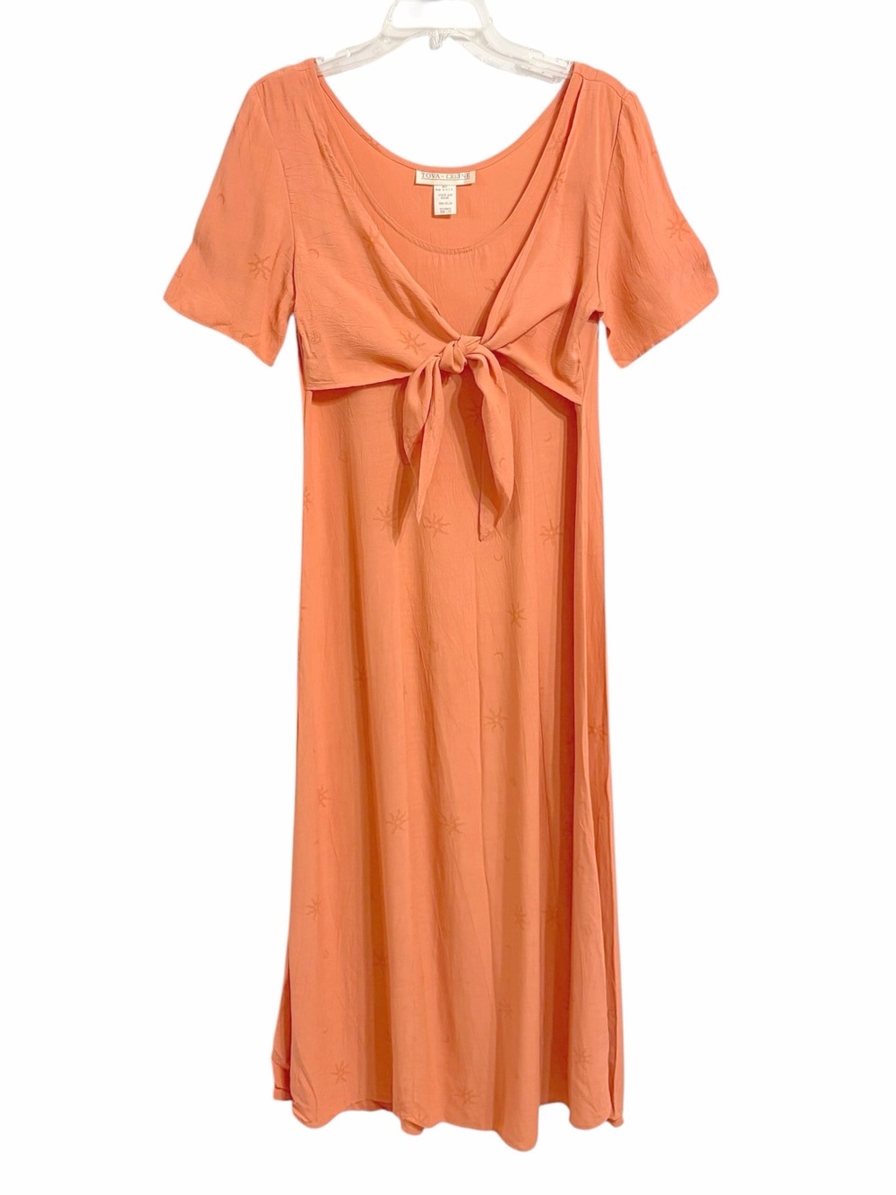 Tova Celine Vintage Celestial Print Maxi Dress M Peach Tie Front Whimsigoth